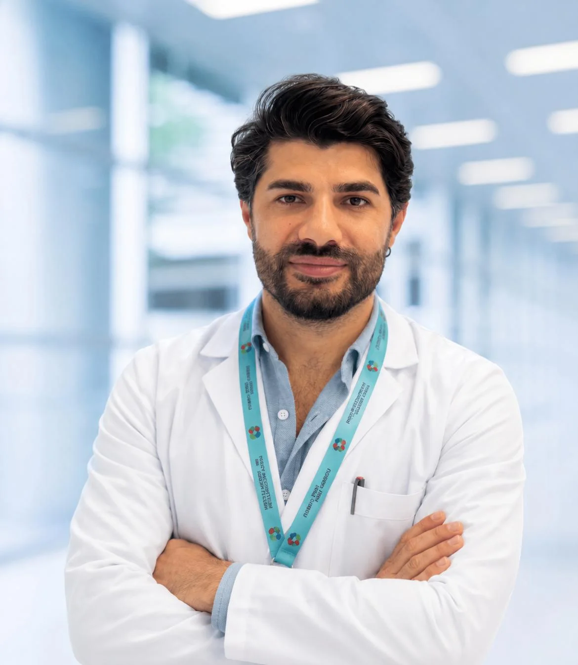 Dr. Harun Tekin — Antalya'da görev yapan Plastik, Rekonstrüktif ve Estetik Cerrahi Uzmanı doktorun beyaz önlüklü profesyonel portresi